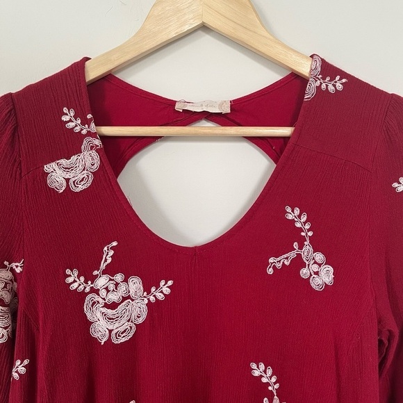 Red Mini Dress Embroidered White Florals Bohemian Alter’d State Size Small - Picture 11 of 12